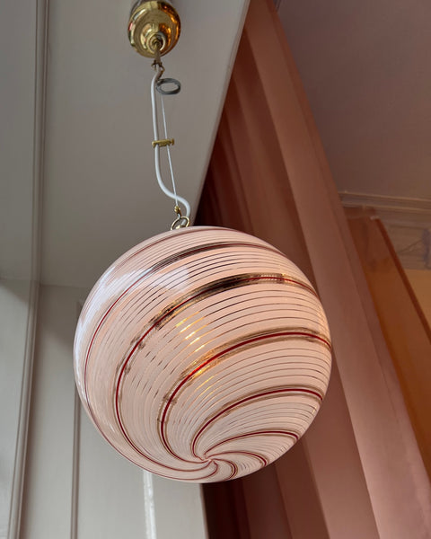 Vintage Murano white/red/clear swirl ceiling lamp (D25)