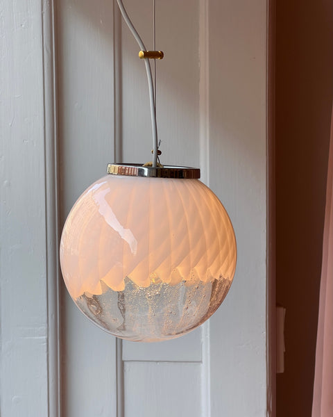 Vintage white/clear Murano ceiling lamp (D20)