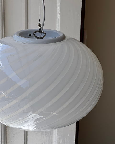 Vintage Murano oval white swirl ceiling lamp (D40)