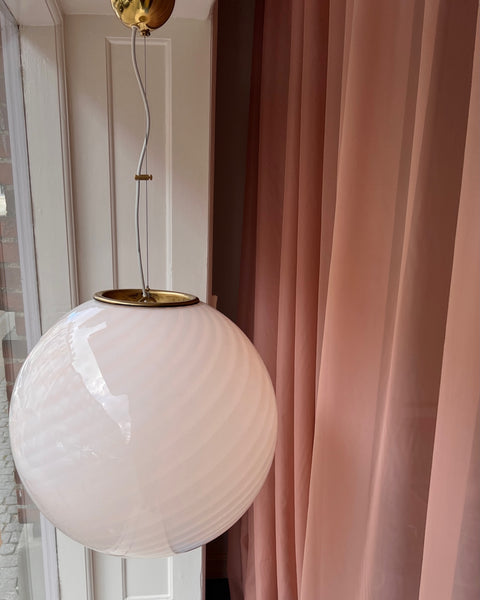 Large vintage Murano white swirl ceiling lamp (D50)