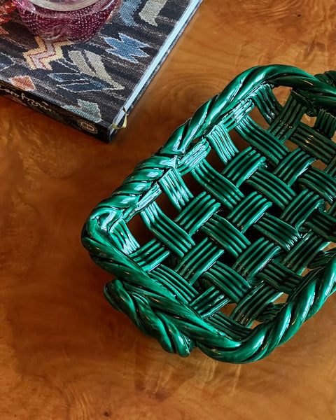 Vintage green ceramic basket