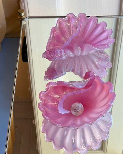 Vintage opal pink Murano shell bowl (1 available)