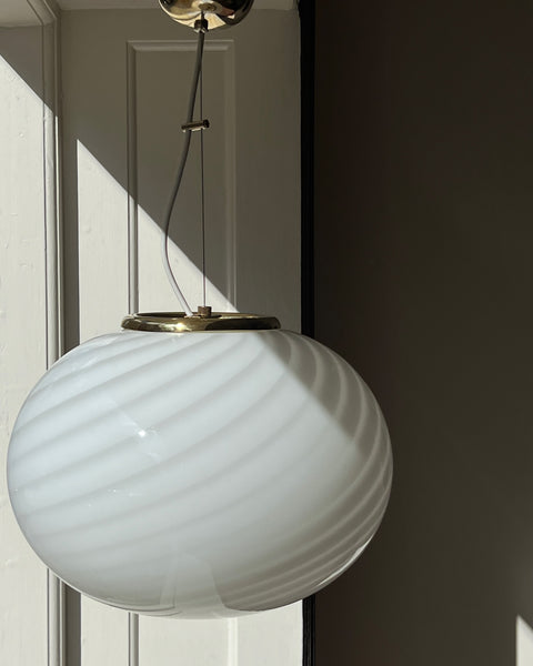 Vintage Murano oval white swirl ceiling lamp (D35)