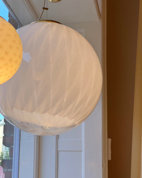 Large vintage white clear Murano ceiling lamp (D50)