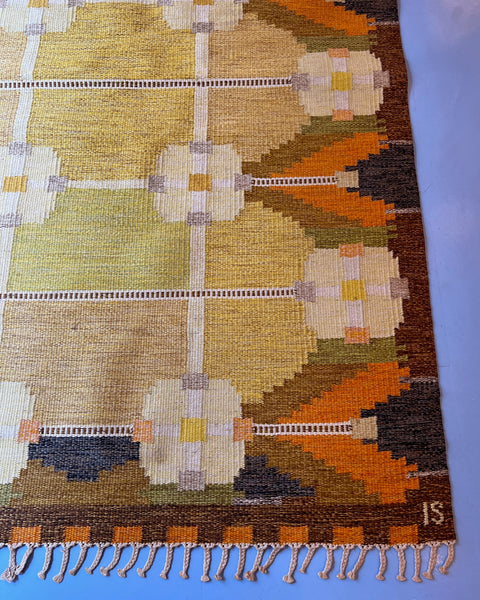 Vintage flat weave rug by Ingegerd Silow (IS)
