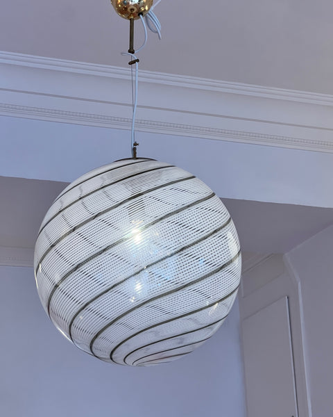 Vintage white/grey/clear Murano swirl ceiling lamp (D45)