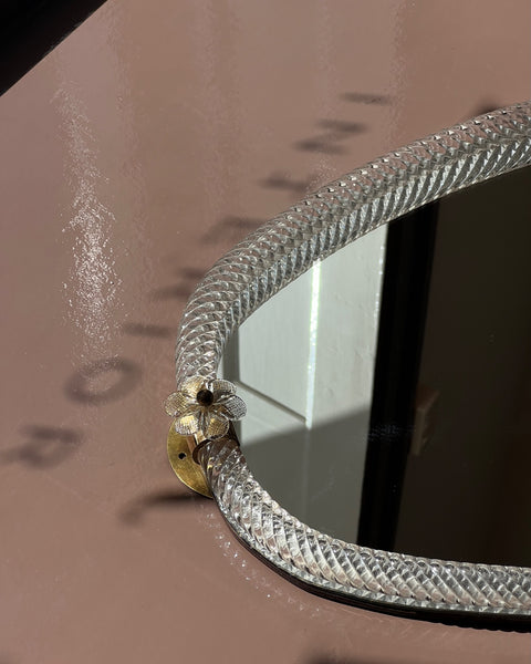 Vintage Italian mirror with clear glass frame and flowers