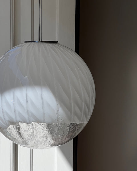 Large vintage white clear Murano ceiling lamp (D50)