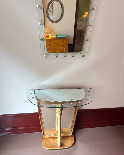 Set of vintage console table and mirror, Italy 1940s