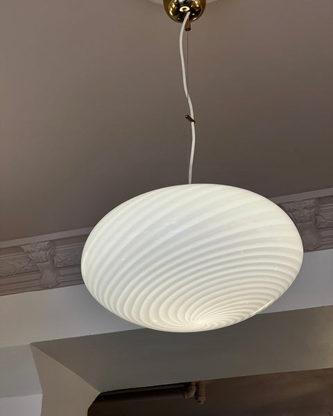 Vintage oval white swirl Murano ceiling lamp (D40)