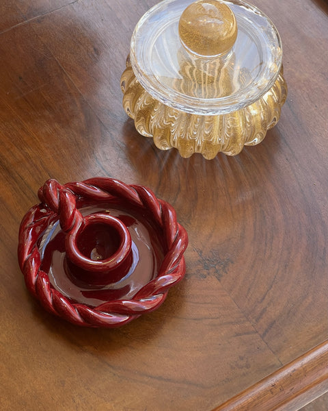 Vintage red twisted ceramic candle holder