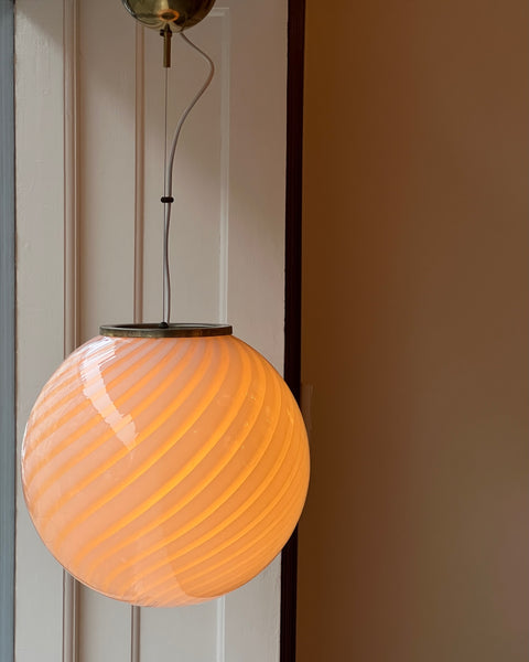 Vintage yellow swirl Murano ceiling lamp (D40)
