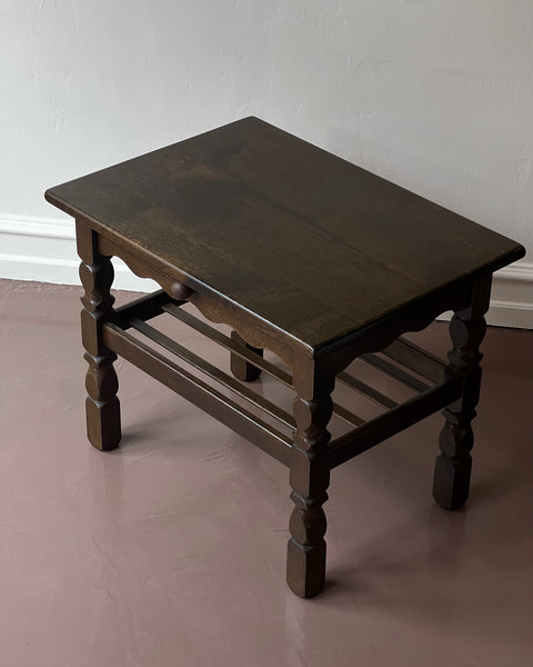 Vintage wooden side table with wavy/scalloped details