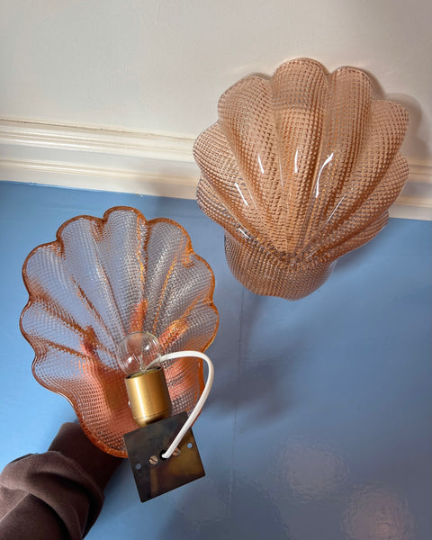 Pair of vintage pink Murano shell wall lamps