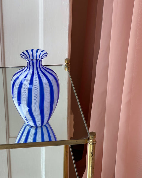 Vintage blue/white Murano latticino vase