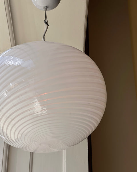 Vintage Murano oval white swirl ceiling lamp (D40)