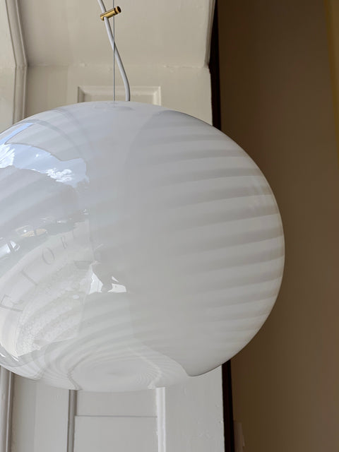 Vintage Murano oval white swirl ceiling lamp (D40)