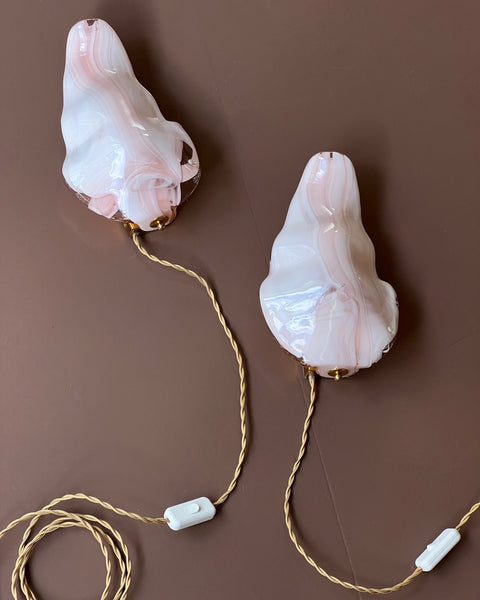 Vintage milky white/pink Murano wall lamps (2 available)