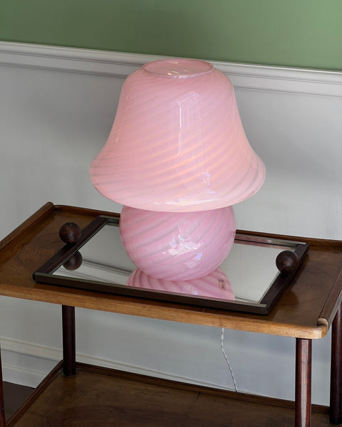 Vintage bubblegum pink Murano mushroom table lamp - Large