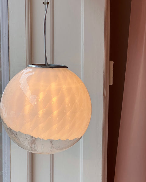 Vintage white clear Anemone Murano ceiling lamp (D35)