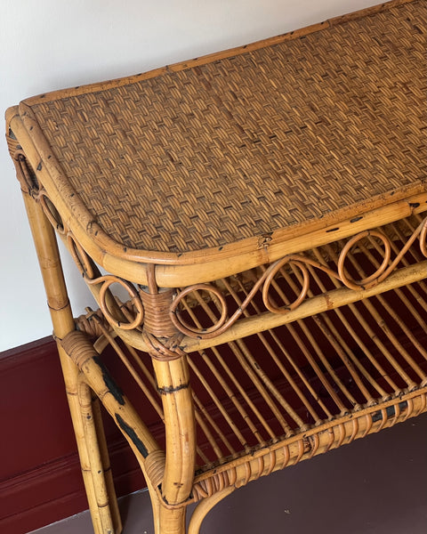 Vintage rattan console table