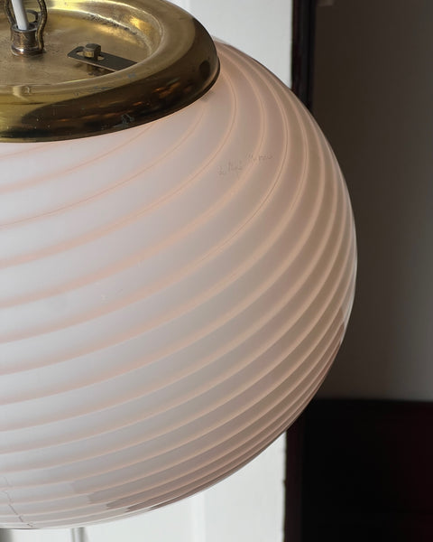 Vintage Murano oval white swirl ceiling lamp (D32)