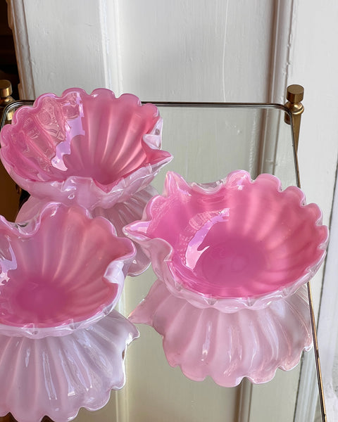 Vintage opal pink Murano shell bowl