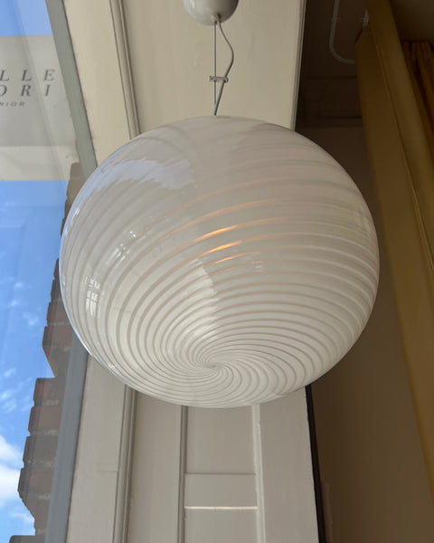 Vintage Murano oval white swirl ceiling lamp (D40)