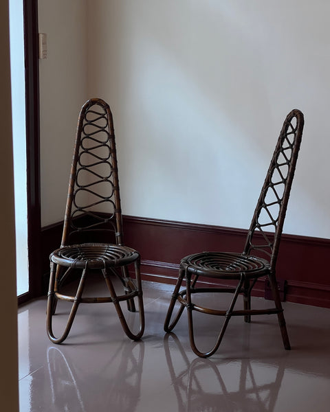 Vintage dark rattan/bamboo chair, Italy, 1960s (2 available)