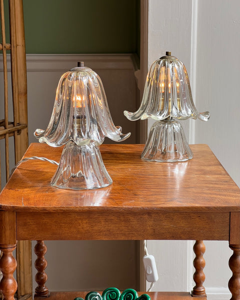 Vintage clear Murano table lamps (Sold as a pair)