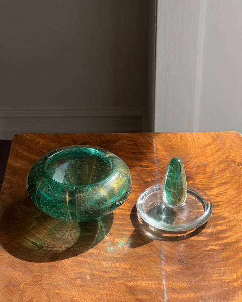 Vintage large green Murano bonbonniere