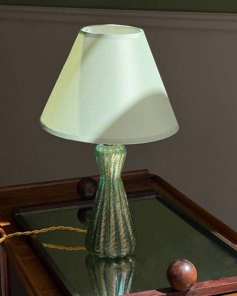 Vintage golden green Murano table lamp (with shade)