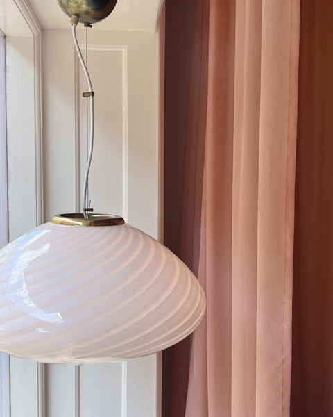 Large vintage oval white swirl Murano ceiling lamp (D50)