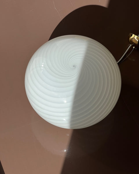 Vintage Murano oval white swirl ceiling lamp (D35)