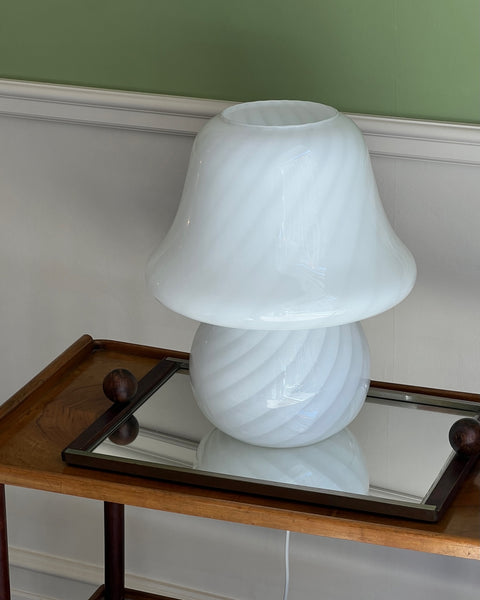 Vintage large white swirl Murano mushroom table lamp