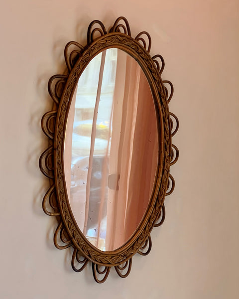 Vintage Italian mirror with rattan frame