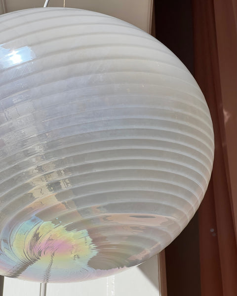 Vintage oval iridescent white swirl Murano ceiling lamp (D45)