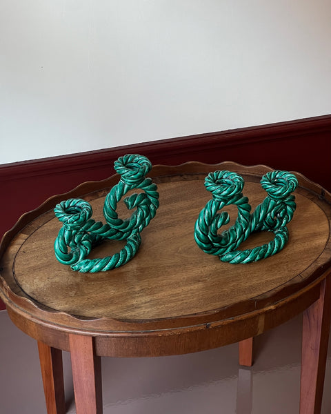 Vintage green twisted ceramic candle holder
