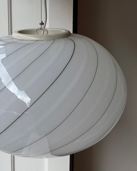 Vintage Murano oval white swirl ceiling lamp (D48)