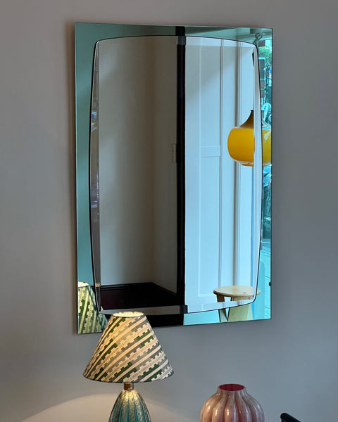 Large vintage Italian mirror with turquoise mirror frame