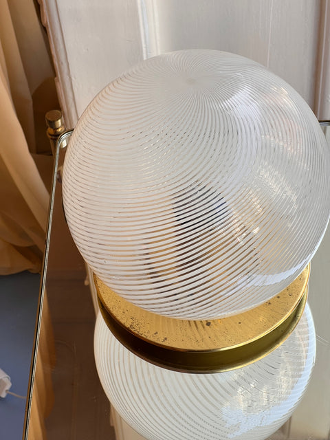 Vintage clear/white round swirl Murano table lamp