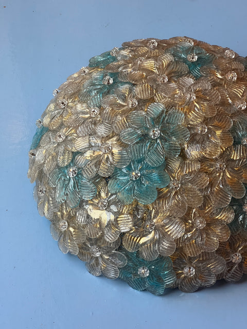 Vintage blue/clear/golden Murano flower ceiling/wall lamp (D38)