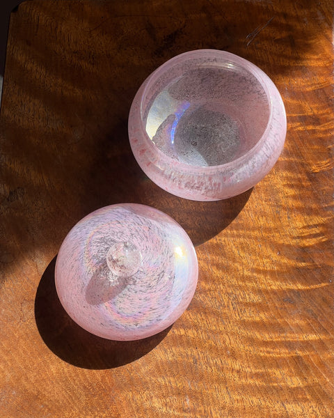 Vintage pink/iridescent Murano bonbonniere