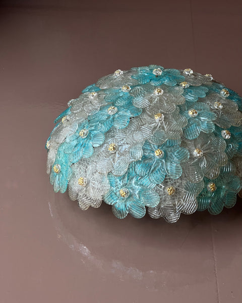 Vintage blue/clear/golden Murano flower ceiling/wall lamp (D34)