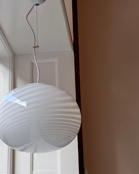 Vintage Murano oval white swirl ceiling lamp (D35)