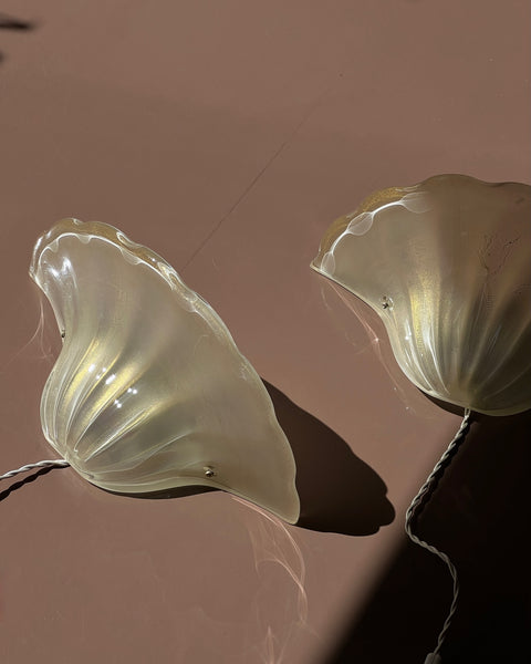Vintage golden Murano shell wall lamps (2 available)