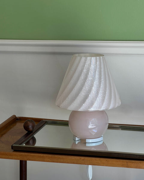 Vintage light pink with silver shimmer Murano mushroom table lamp