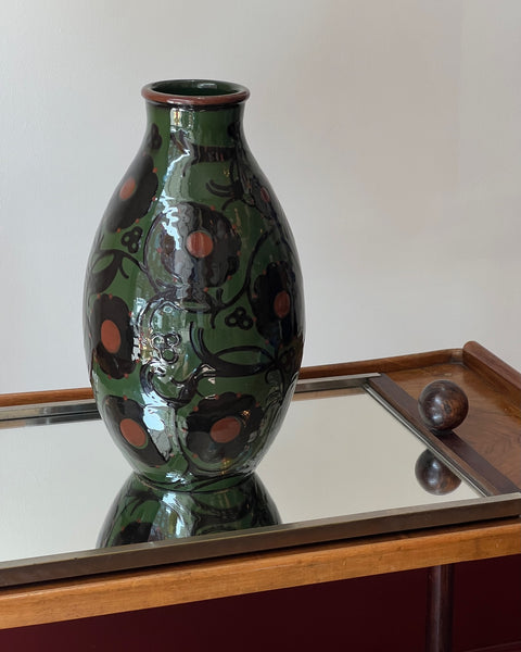 Vintage Alfred Kusche green flower ceramic vase