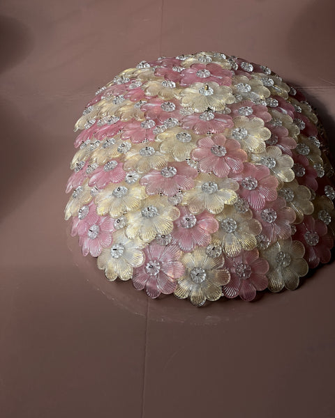 Large vintage pink/clear/golden Murano flower ceiling lamp (W60x39)