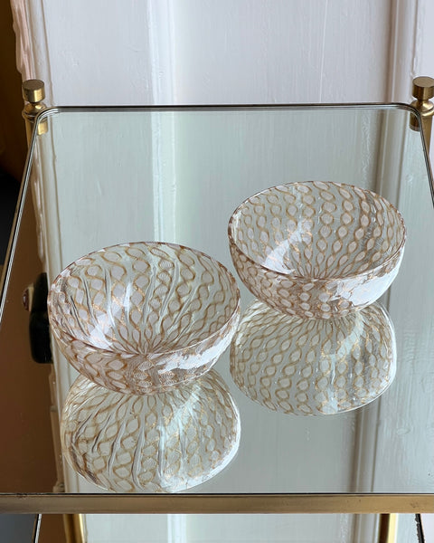 Vintage golden/white swirl Murano latticino bowl (2 available)